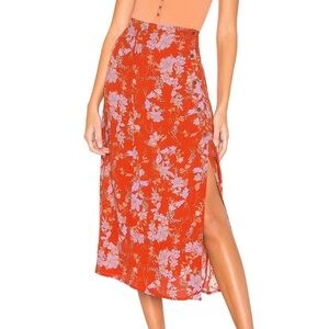 Free People Floral Orange Skirt